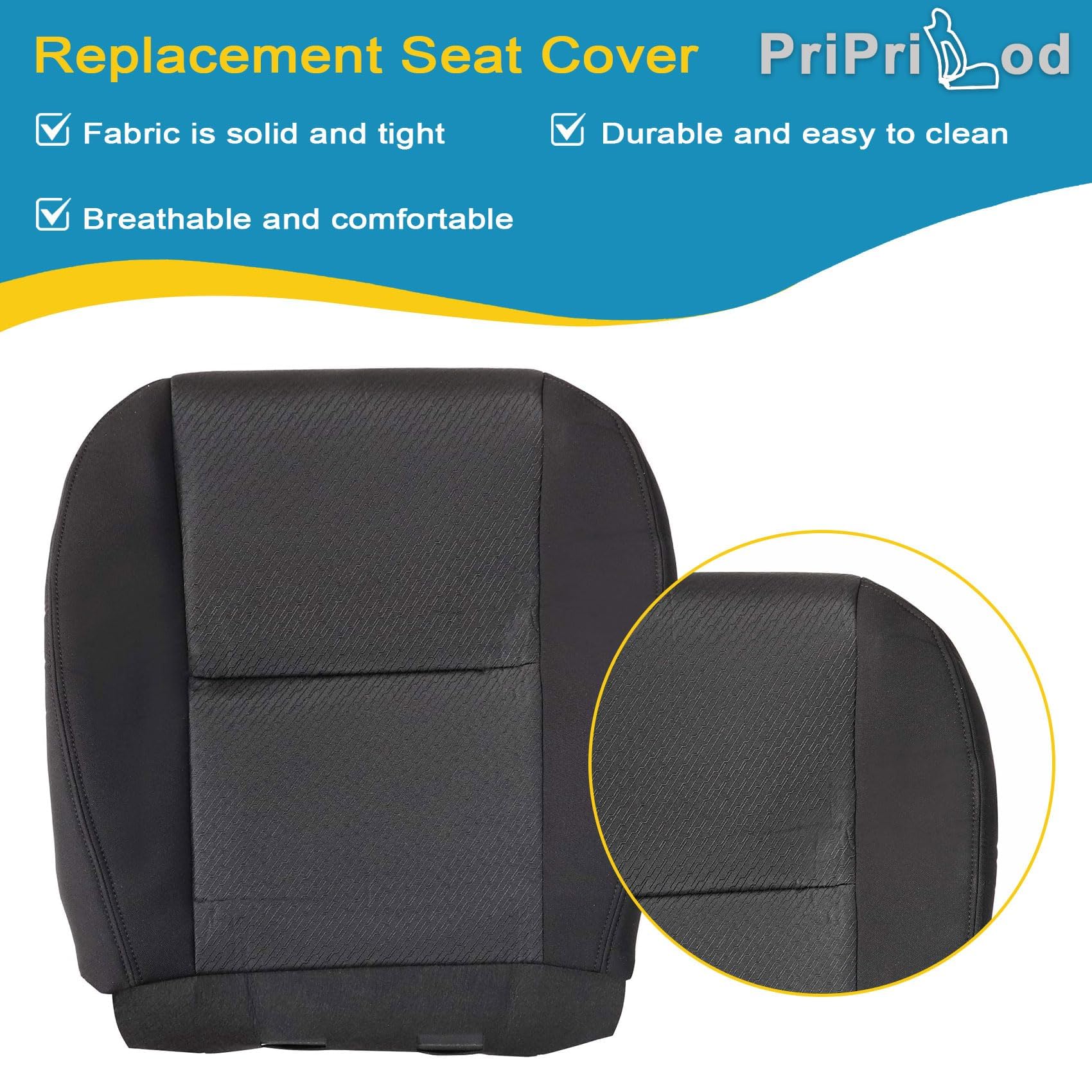 Priprilod Black Cloth Seat Cover Bottom Replacement For Chevy Silverado 1500/2500HD/3500HD 2007-2014 – Driver & Passenger Side - View #7