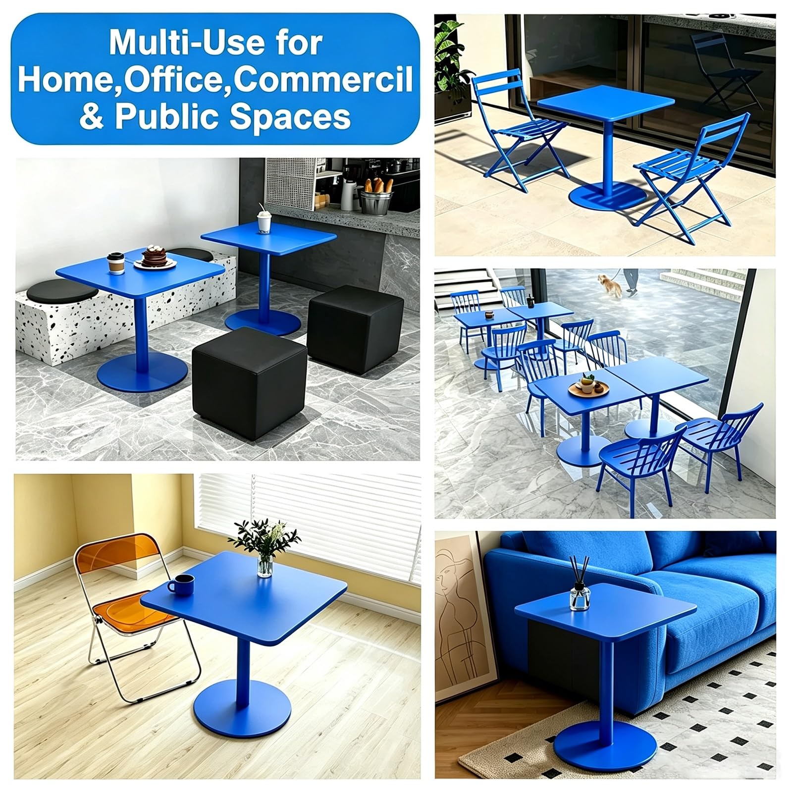 Tavolino Da Caffè Minimalista A Colonna Singola, Tavolino Con Base Rotonda Resistente, Tavolino Da Bistrot Piccolo Compatto Per Piccolo Spazio Interno Appartamento(Klein Blue,60x60x73cm)