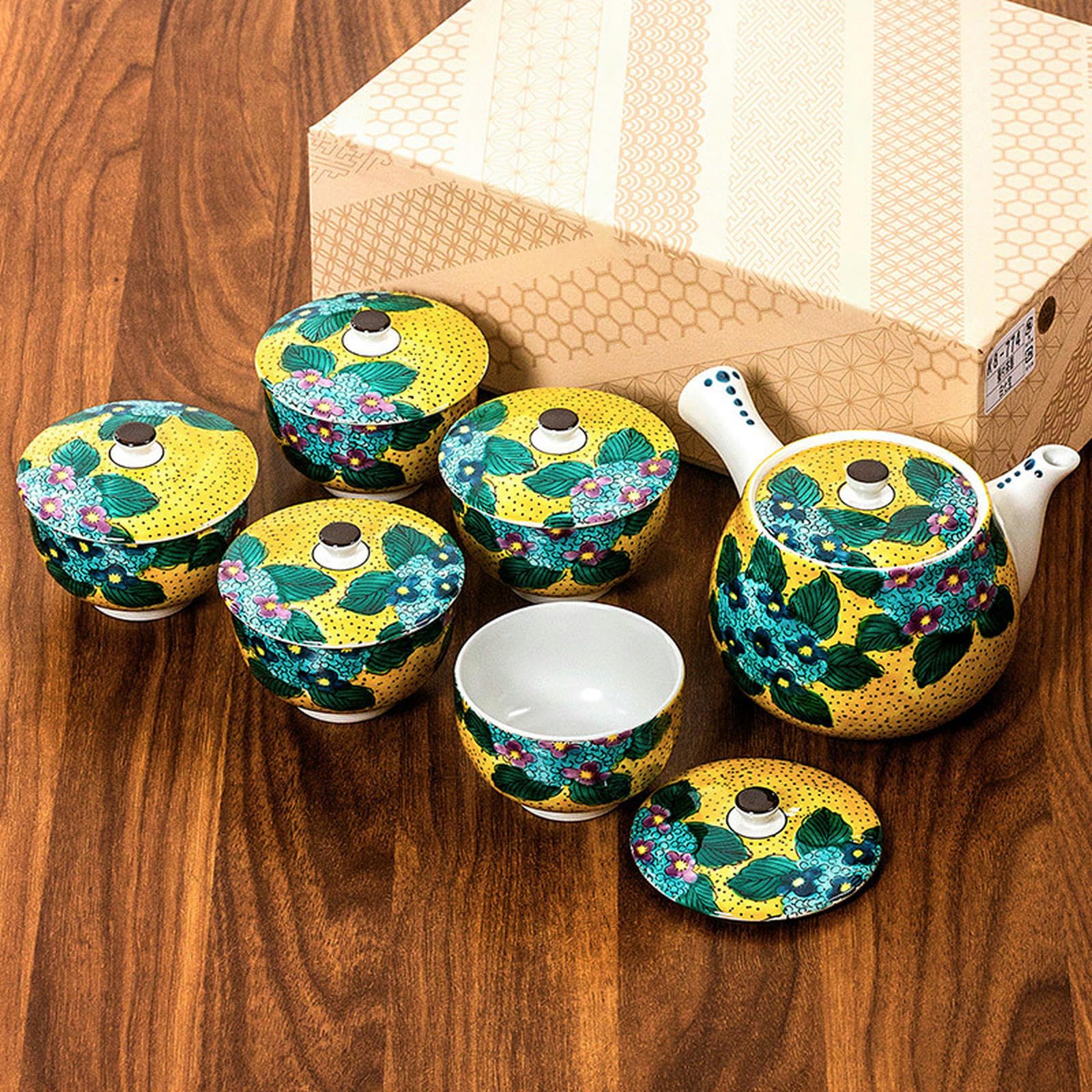 CAPIJIONG Creative Flower - Juego de té de cerámica japonesa Kung Fu para té de la tarde en casa, flor Ziyang, una olla de cinco tazas de tapa, té,