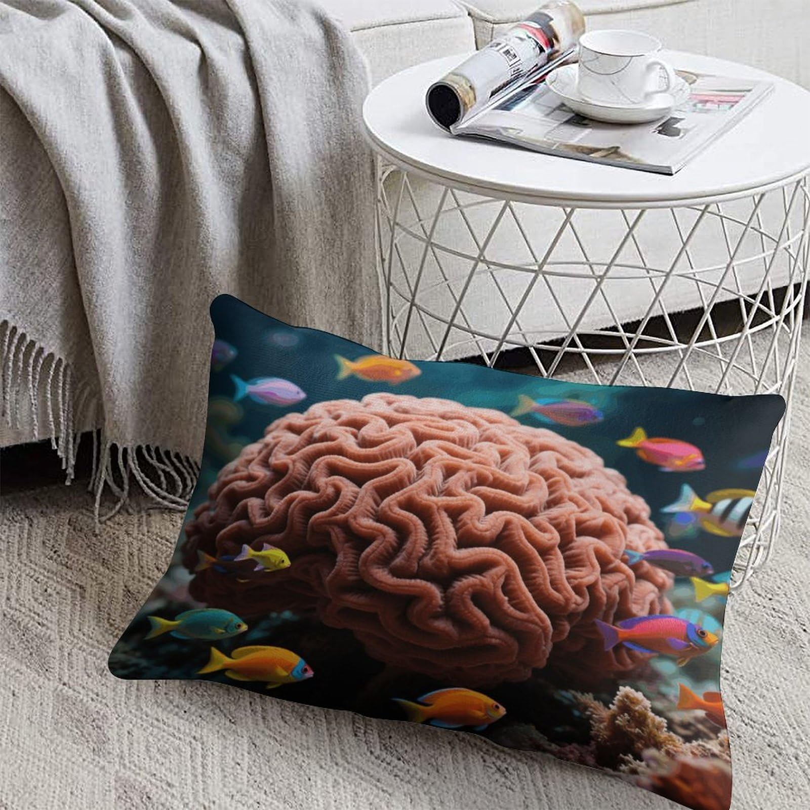 FodPand Decorative Throw Pillow Covers 8x12 Short Plush BrainCoral Body Pillowcase Cushion Cases with Invisible Zipper Rectangle Lumbar Pillow Shells for Sofa Couch Chair Bed Home Decor