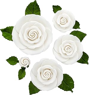 10 White and Gold Wedding Cake Ideas for Classic Elegance 37 Global Sugar Art Exquisite Rose & Leaf Tray Edible Sugar Cake Flowers, W...