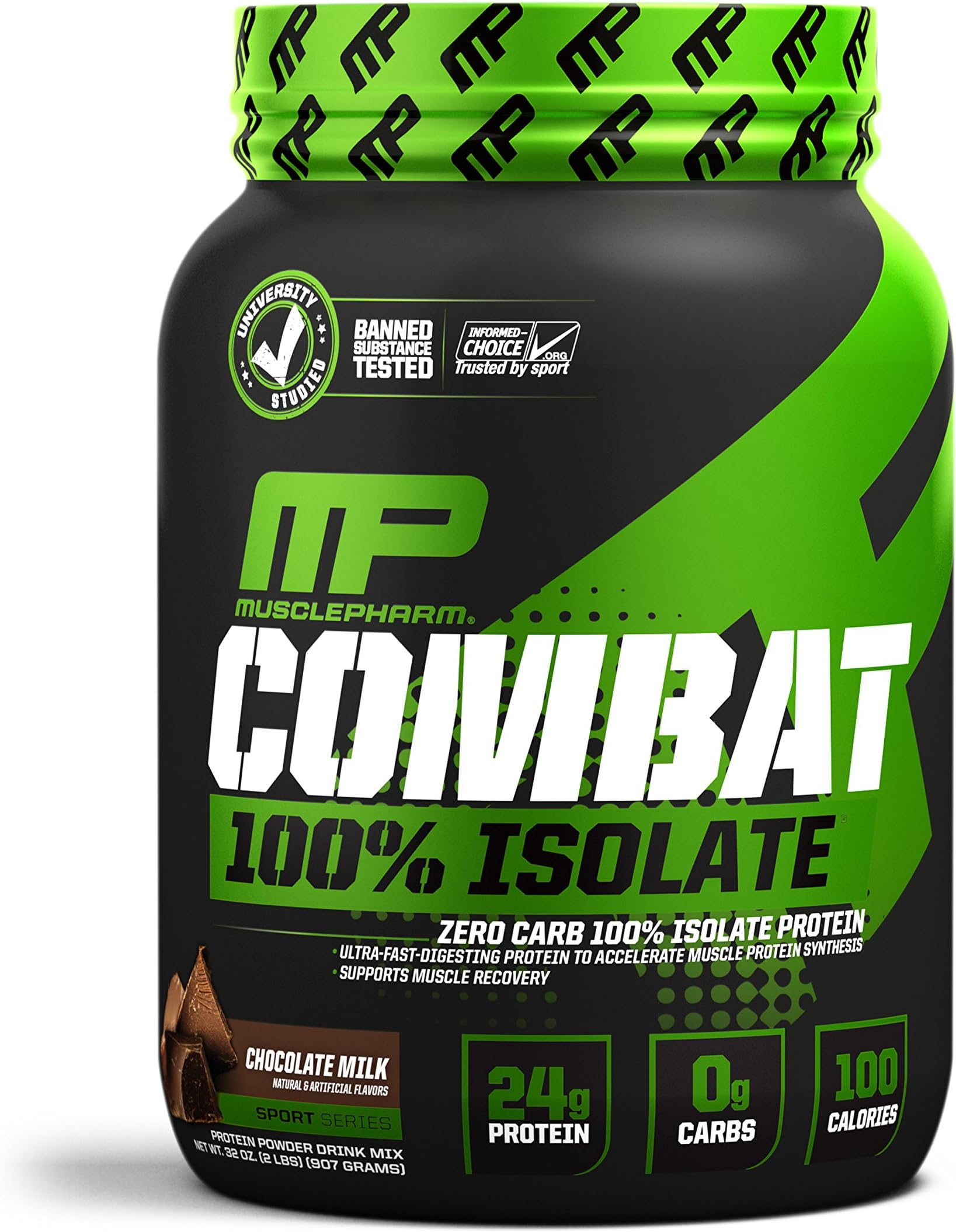 MusclePharm 100% Whey Isolate, Pure Isolate Protein Powder with 0 Carbs, Chocolate Milk, 24 Grams of Protein Per Serving, Whey Isolate Protein, Quality Protein Powder, 2-Pounds, 33 Servings