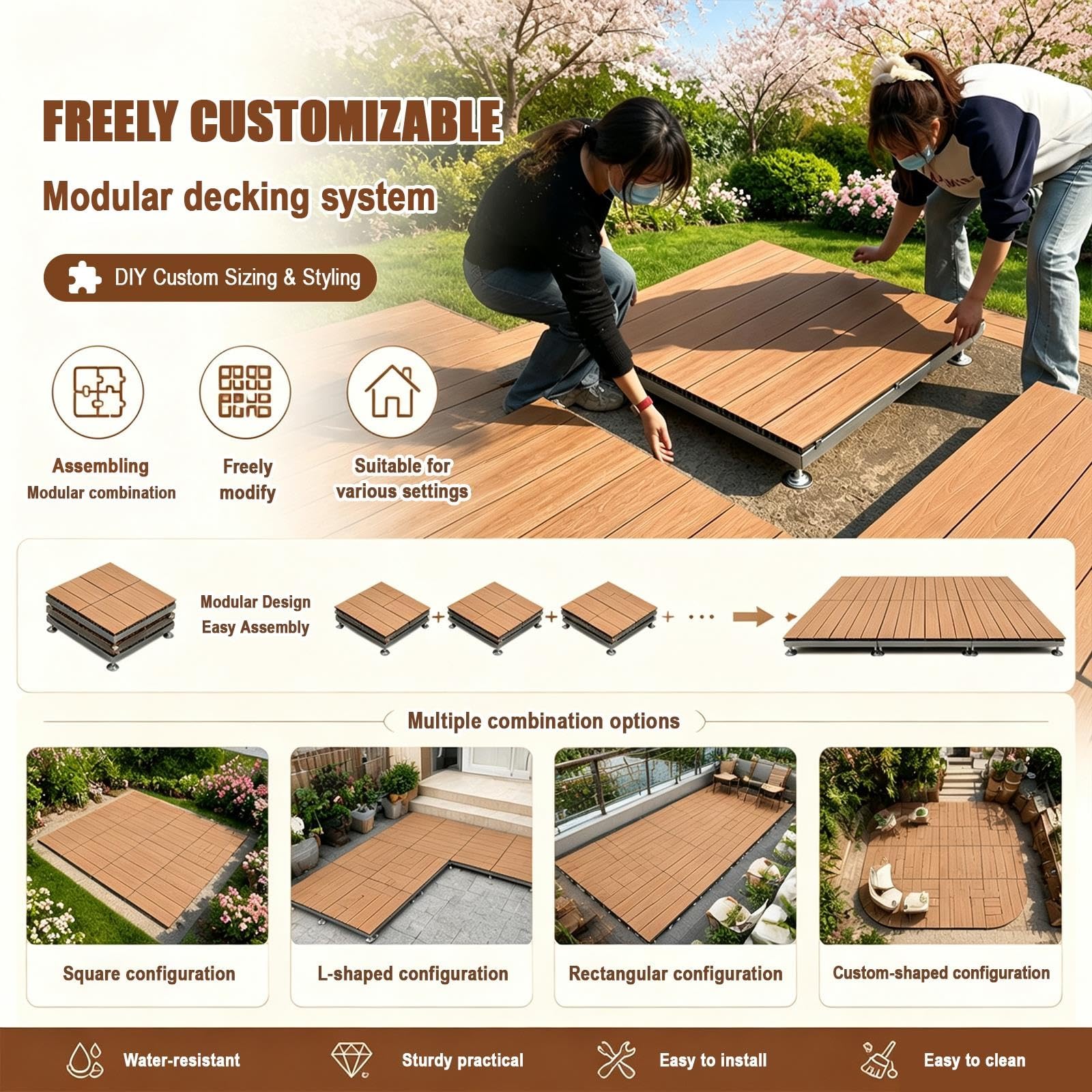 Piattaforma for decking portatile in WPC, sistema di decking modulare