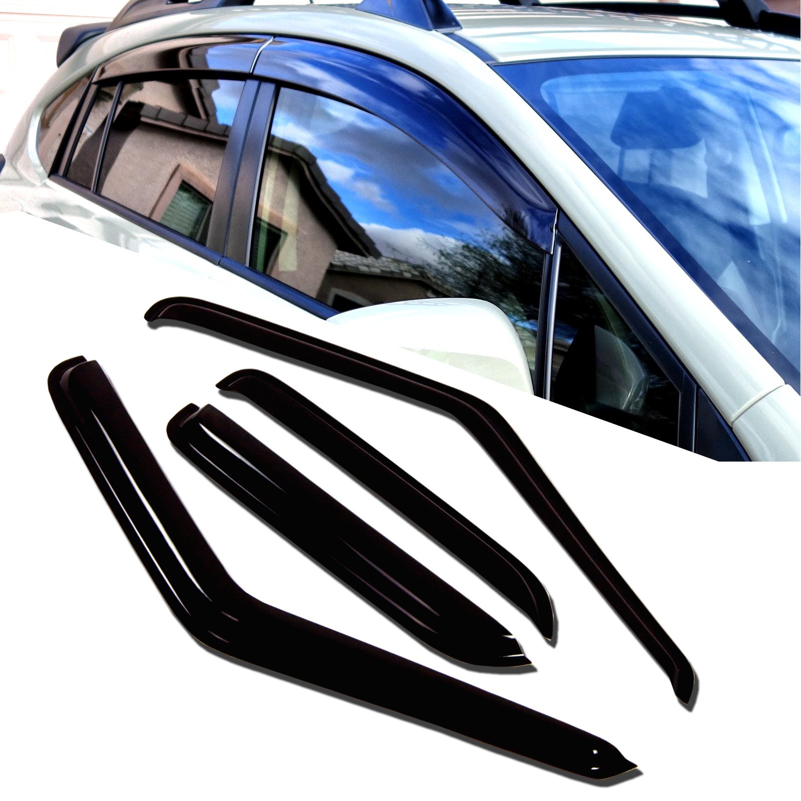 WD-328 Tinted Smoke Out-Channel Window Visor Deflector Rain Guard 4-pc Set