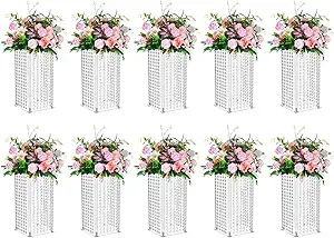 Nuptio Centerpieces for Weddings Acrylic Vases - 10 Pcs 15.7in Tall Crystal Flower Vase Flowers Stand for Party Tables Decorations - Elegant Bulk Weddings Decoration Table Geometric Centerpiece Stands