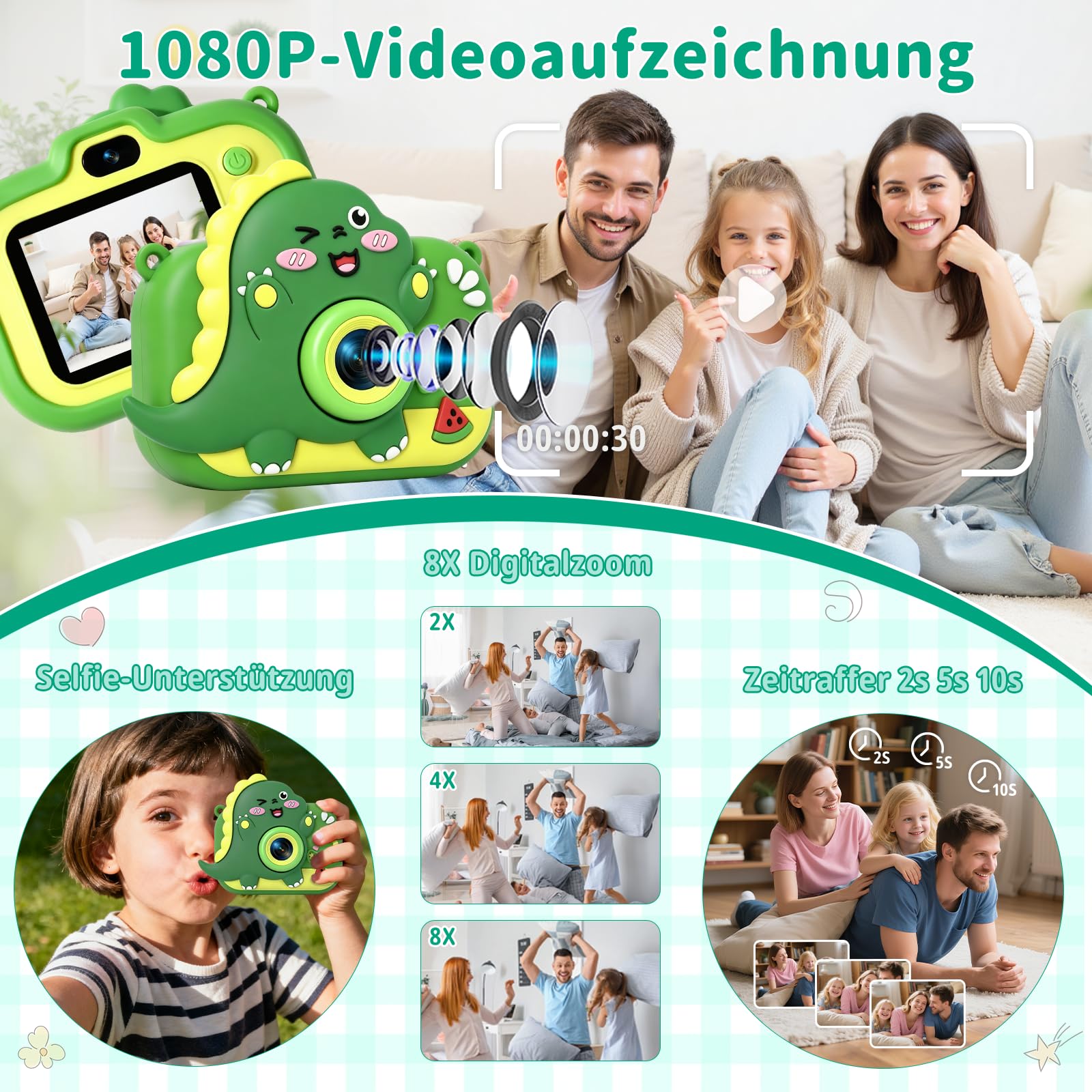 Kinderkamera, 1080P HD Digitalkamera für Kinder mit 2,0" Bildschirm & 32GB-Karte, Geschenke für Geburtstag Weihnachten, Fotoapparat Spielzeug für 3-12 Mädchen Jungen