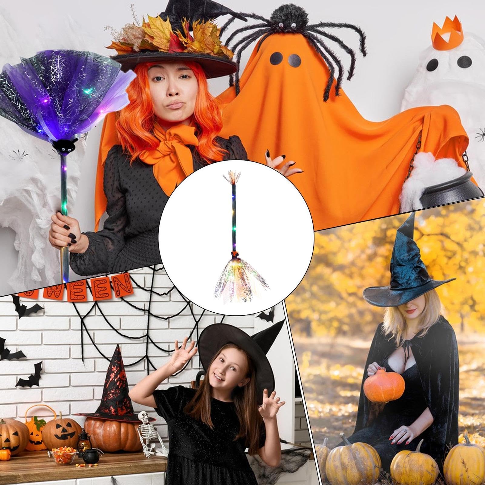 Escoba De Bruja Iluminada Con LED – 65 Cm, Accesorio De Halloween Para Niños Y Adultos, Ideal Para Disfraces Y Decoración