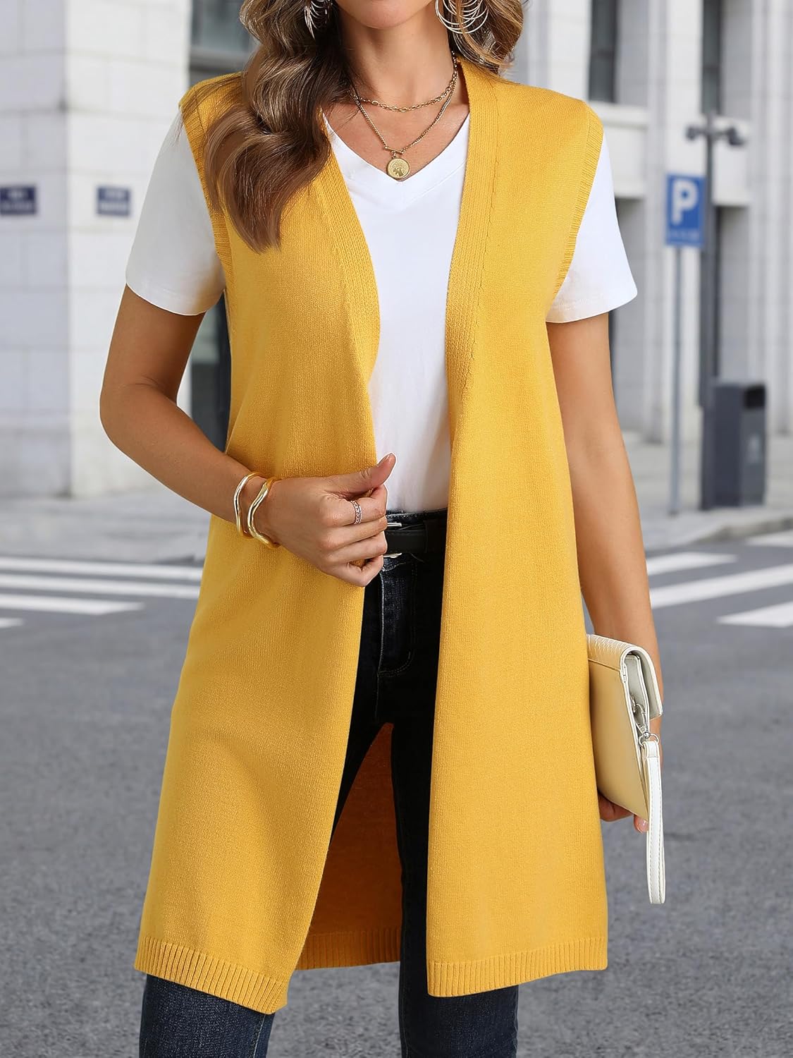 ZXZY Long Vest for Women Sleeveless Knit Cardigan Open Front Draped Sweater Duster Casual Lightweight Outwear Vests - Image 6