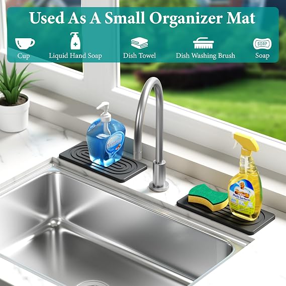 Water Absorbing Stone Tray, Quick Drying Diatomite Bathroom Tray Countertop, Stone Drying Mat for Kitchen Counter, Soap Dish Dispenser Vanity Organizer, Dark Grey-A-9.8 x 4