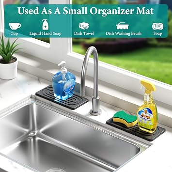 Water Absorbing Stone Tray, Quick Drying Diatomite Bathroom Tray Countertop, Stone Drying Mat for Kitchen Counter, Soap Dish Dispenser Vanity Organizer, Dark Grey-A-9.8 x 4