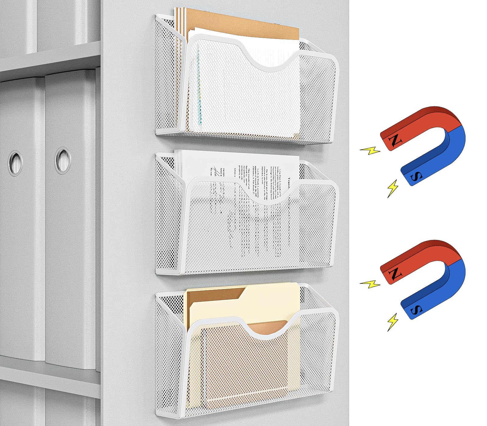 JANE EYRE Magnetic File Holder - 3PCS Paper File Mail Organizer No Drilling Magazine Paper Document Organizer for Cabinets Office Whiteboard