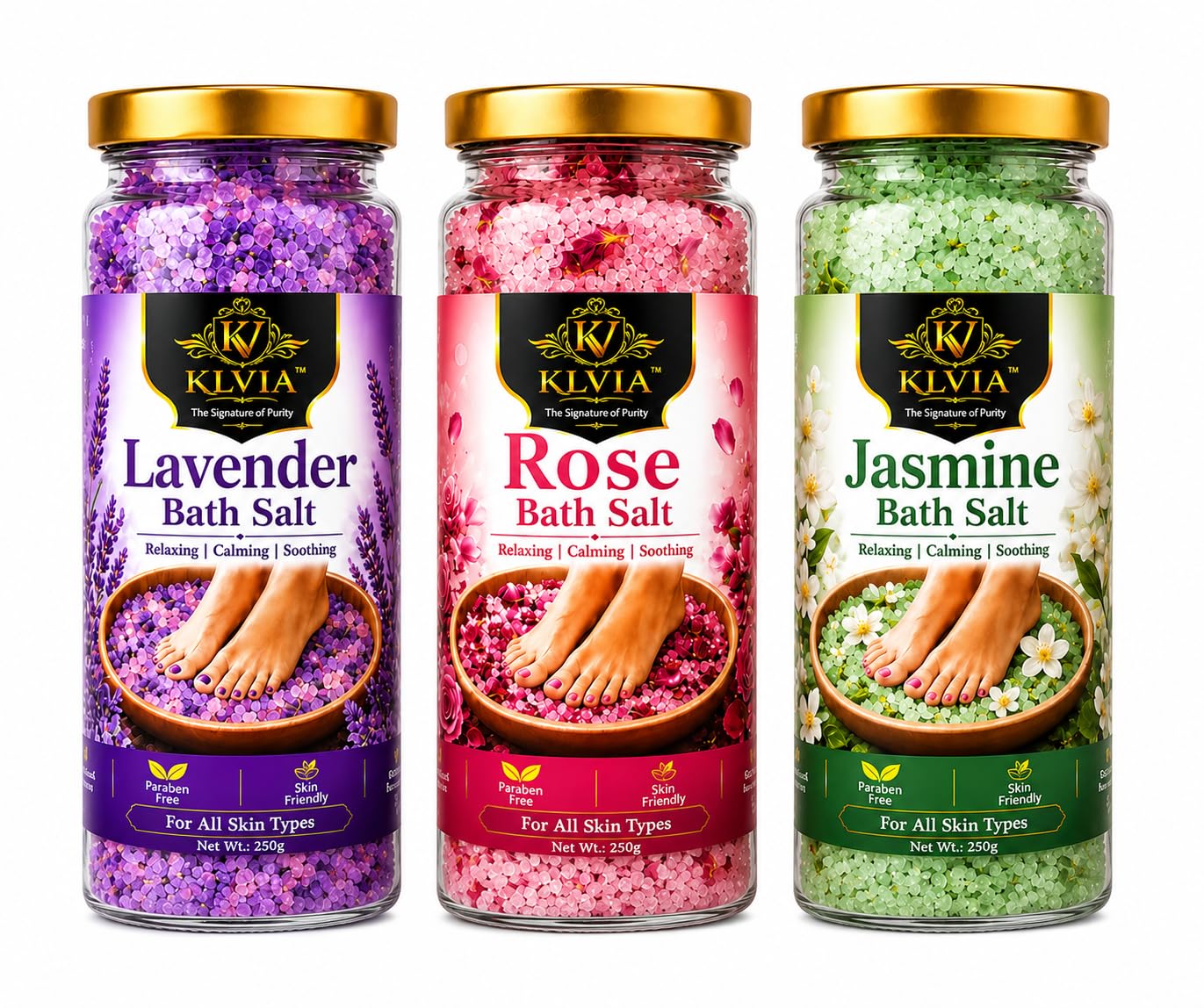 Bath Salt Combo Pack, Lavender, Rose & Jasmine, Paraben Free, Relaxing & Soothing, 250g Each, 3 Pack-image-32