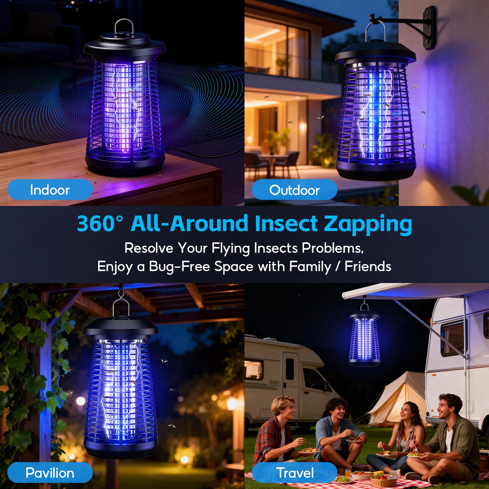 Zapper Elettrico Per Insetti, 4200V Ad Alta Tensione All'aperto Killer Di Zanzare, 20W Lampada A Led Killer Di Zanzare, Giardino Di Casa Cortile Campeggio Interno