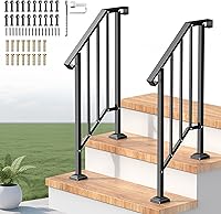 Adjustable Outdoor Handrails for Steps - Wrought Iron Stair Railing Kit for Seniors, Concrete Porch 2-Pack Easy Install Retro Arch Black
