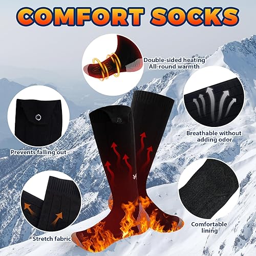Vista 7 de Heated Socks for Men Women, Rechargeable Electric Heated Socks, 5000mAh Washable Heated Socks, Long Life Up to 65 °C, Large Heating Area Foot Warmer