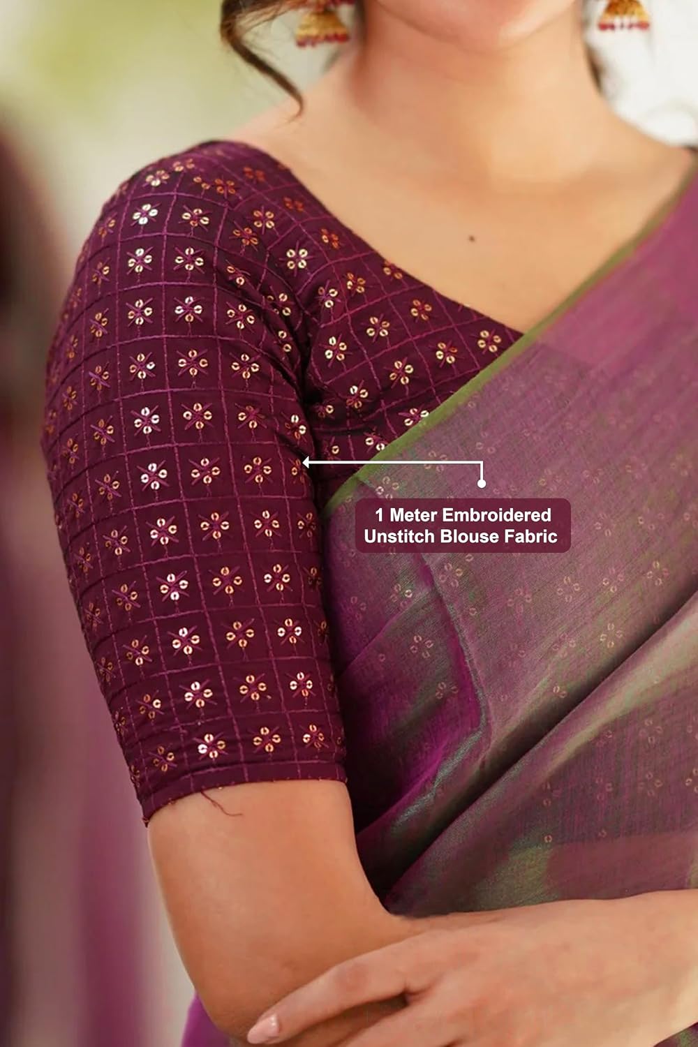 TRENDMALLS Women's Pure Tissue Cotton Handloom Saree with Dhupion Silk Embroidery Unstitched Blouse Piece