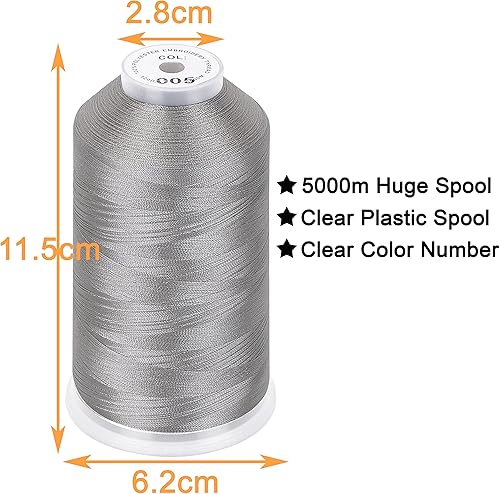 Miniatura 12 de New brothread - 2 Huge Spools 5000M Each Polyester Embroidery Machine Thread 40WT for Commercial and Domestic Machines - White