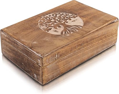 Miniatura 7 de Gran regalo de cumpleaños, joyero de madera decorativo hecho a mano, organizador de joyas tallado en árbol de la vida, caja de recuerdos, caja de