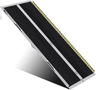 Portable Wheelchair Ramp 7FT, Anti-Slip Aluminum Folding Portable Ramp, Wheelchair Ramps for Home, Weight Capacity Up to 600 LBS, with Transition Plates Above and Below