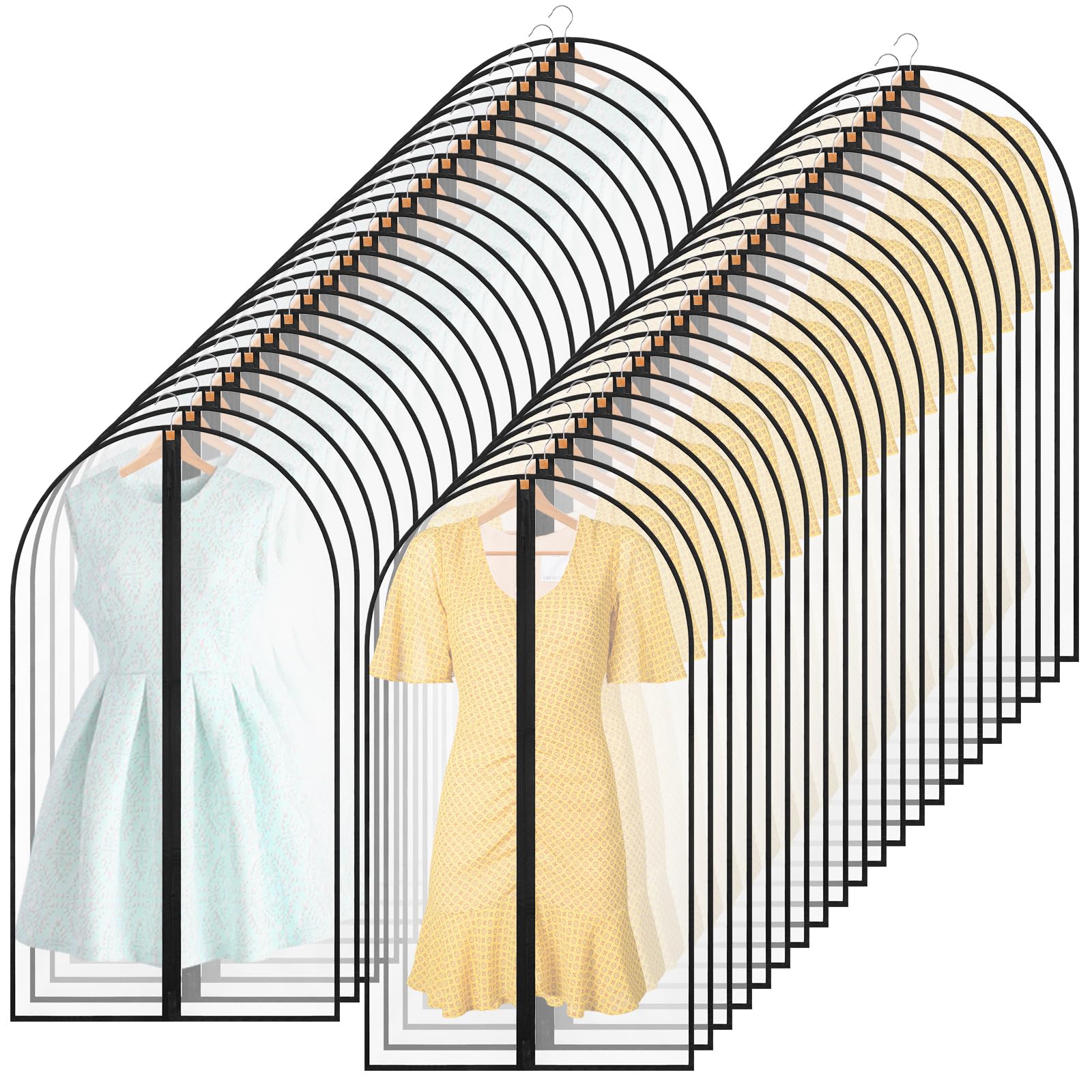 Sintuff 160 Pcs 24 x 40 Translucent Garment Bags for Hanging Clothes Cover with Black Full Zipper Hanging