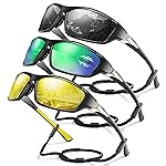 Foliful Polarized Sports Sunglasses for Men, Mens Sunglasses Wrap Around UV400 Protection for Cycling Fishing Driving, Grey/Green/Yellow