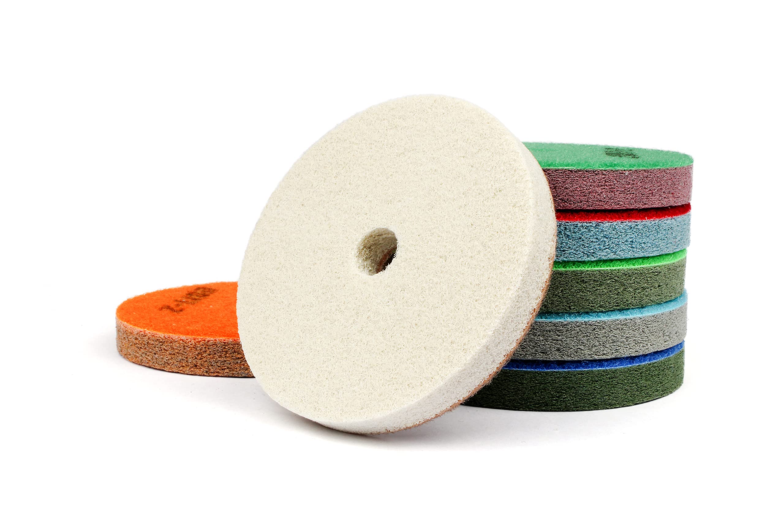 Z-LION 5" Diamond Sponge Polishing Pad Wet Use Buffing Pad for Grinder Hoop and Loop Buffing Wheel for Granite Marble Clean(7 pcs,5 Inches)