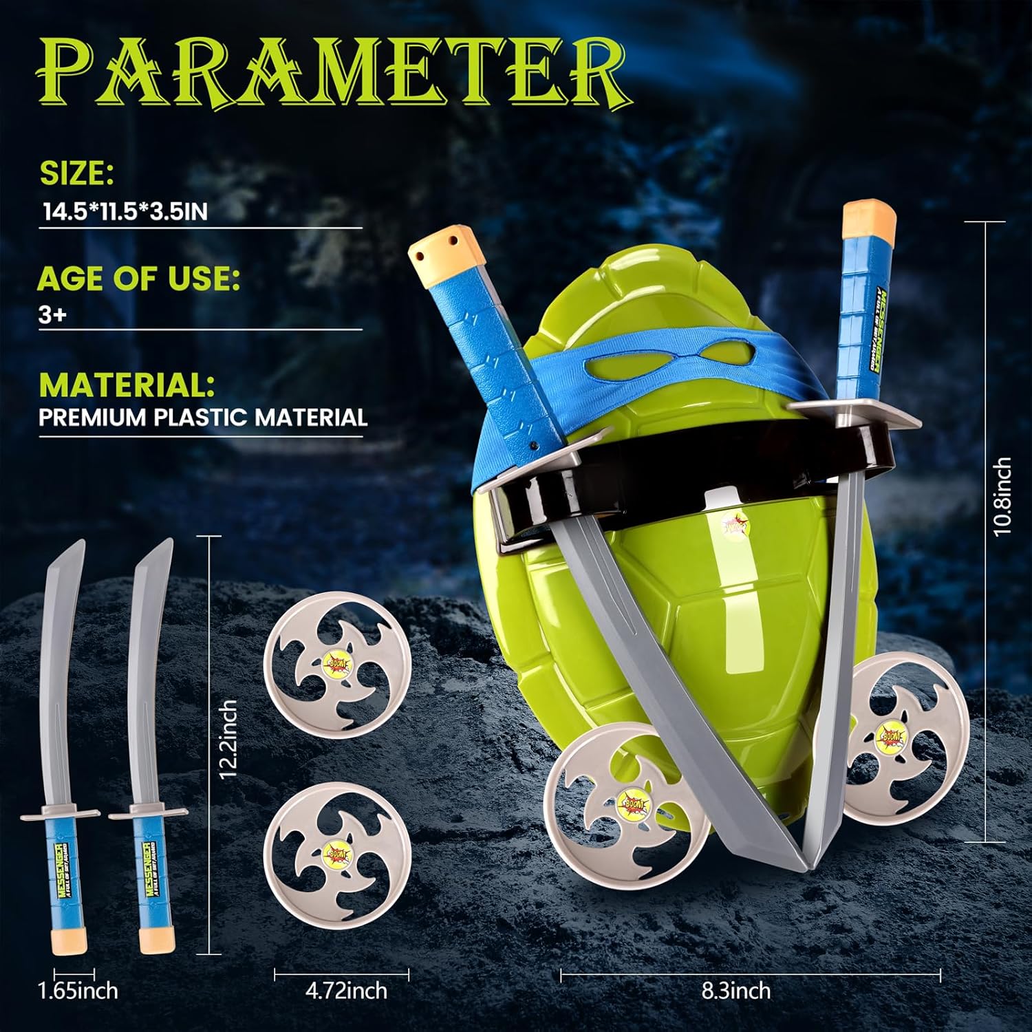 Turtle Shell for Kids Cosplay Costume with Toys Set, Role-Playing Turtle Shell Costume, Kids Halloween Costume for Boys and Girls, 6set - Image 3