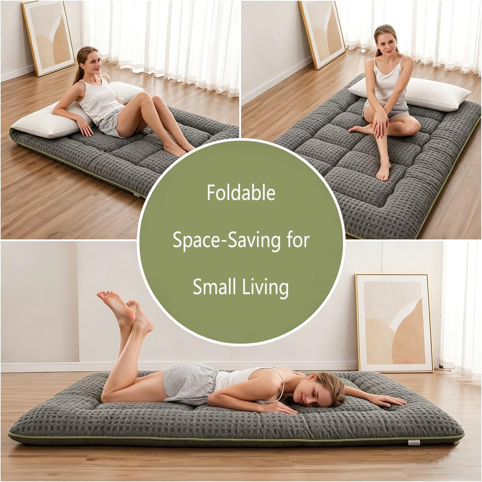 Generisch Japanische Futon-Matratze, Bodenmatratze, Dick, Faltbar, Aufrollbar Und Tragbare Isomatte, Geeignet for Camping, Gästezimmer, Reisen(Dark Grey,140x200cm)