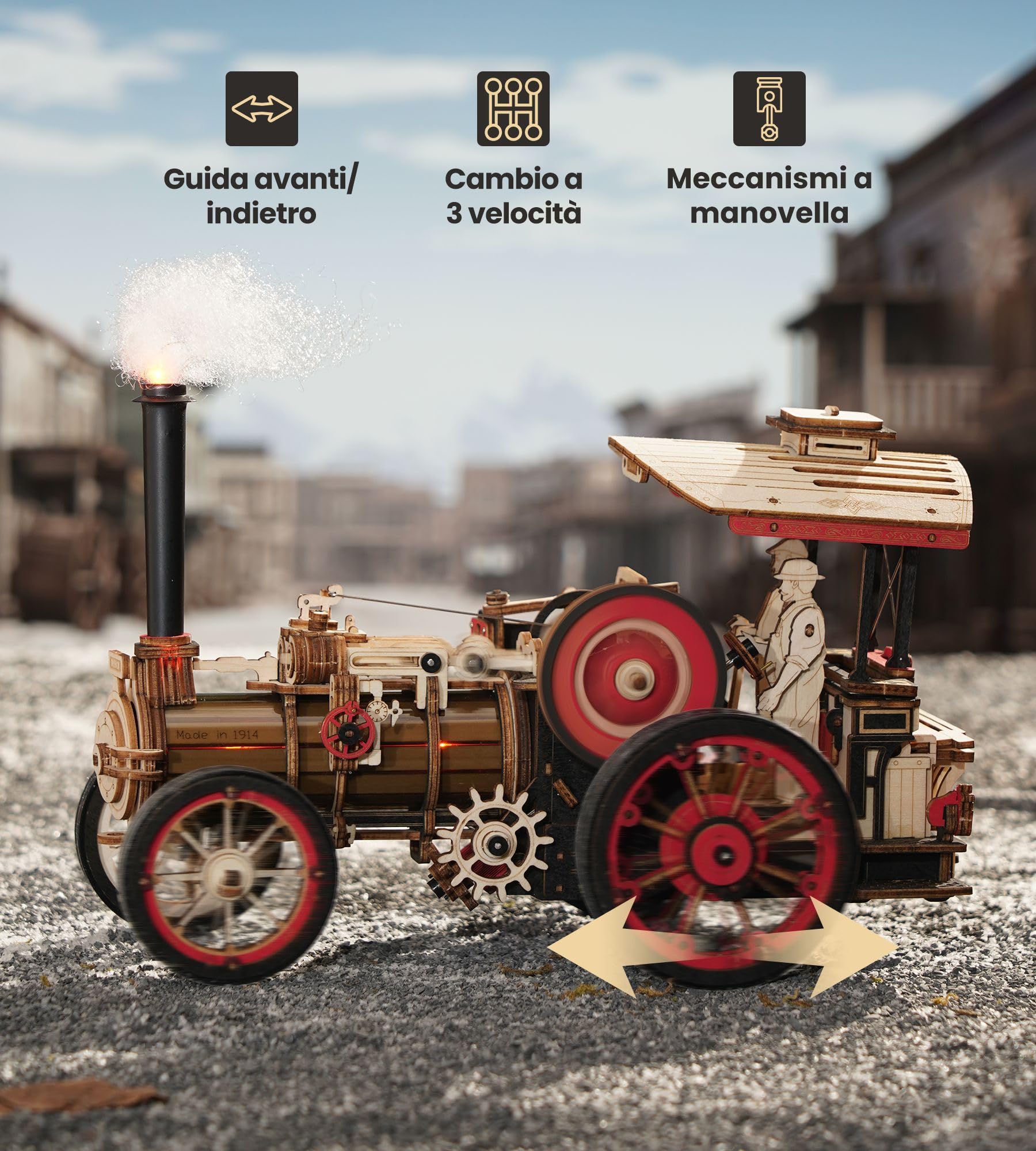ROKR Puzzle 3D Legno Auto Motore a Vapore Modellismo da Costruire Adulti Idea Regalo Unica Per Uomini (Steam Engine)