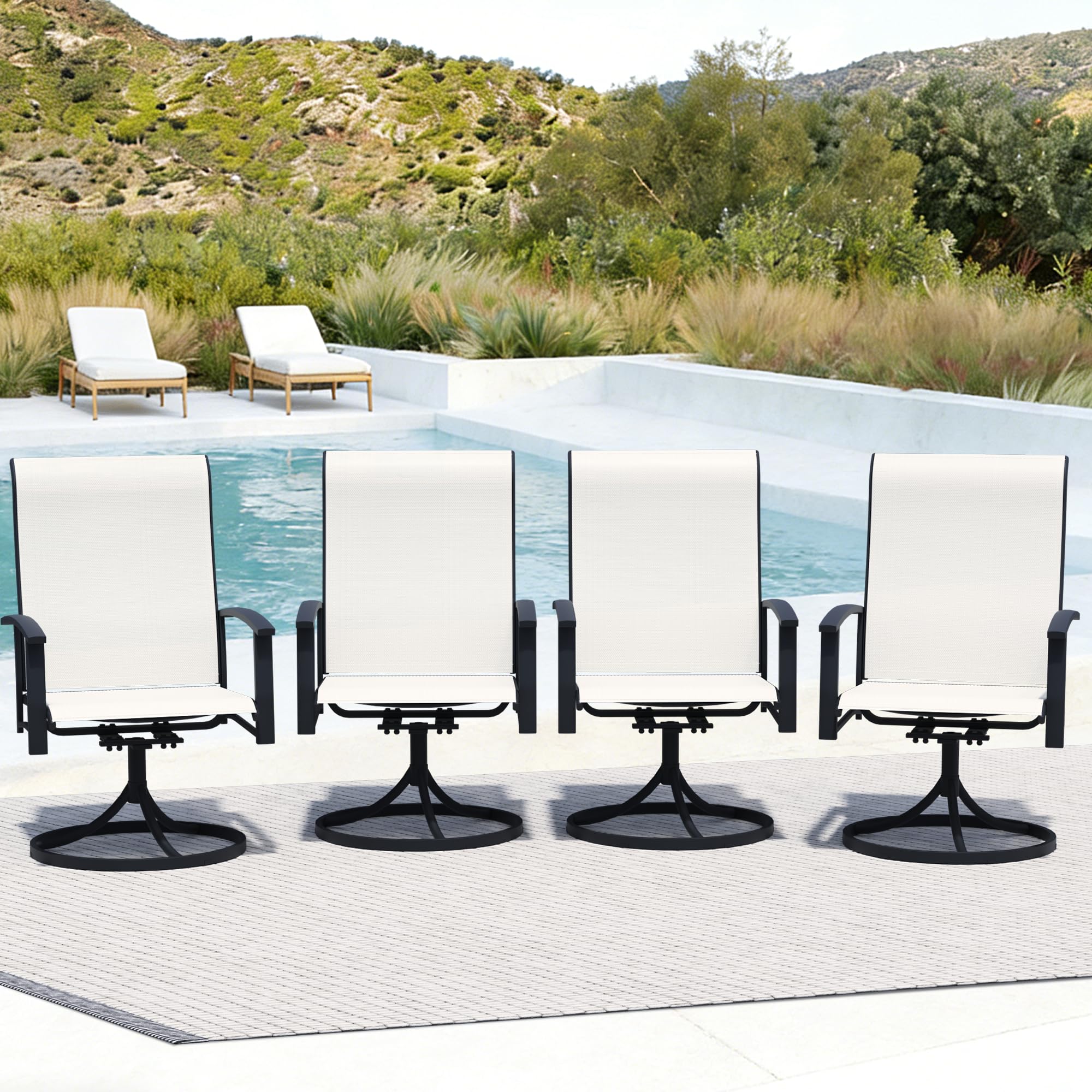 Seekverse Patio Swivel Chairs Set of 4, All-Weather Metal Outdoor Dining Set with Breathable Mesh Seat, Lightweight Swivel Bistro Chairs for Garden,