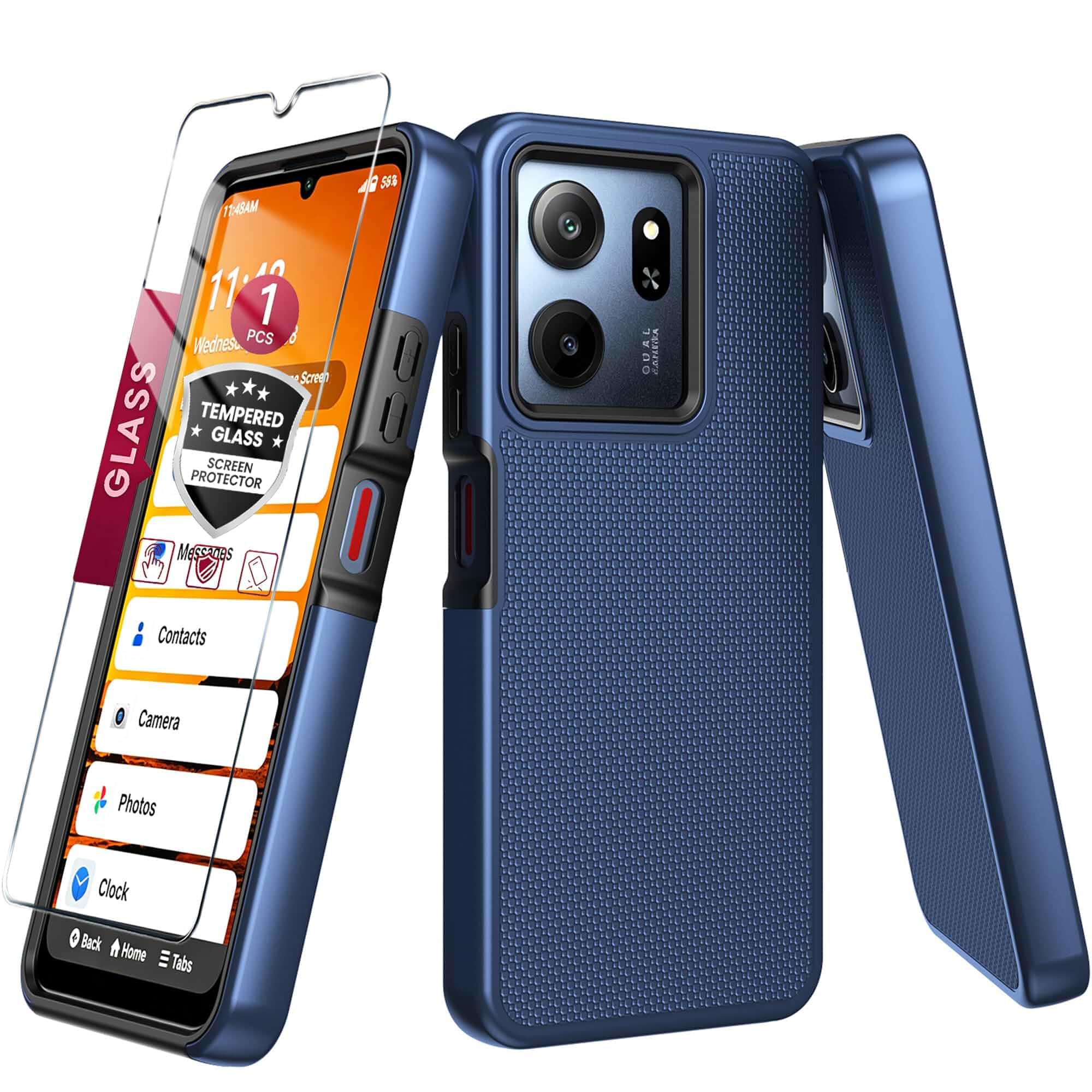 for Consumer Cellular Iris Connect 2 Phone Case (Blue) for SpeakEasy Smart Case,with Tempered Glass Screen Protector,Dual Layer Heavy Duty Shockproof Protection