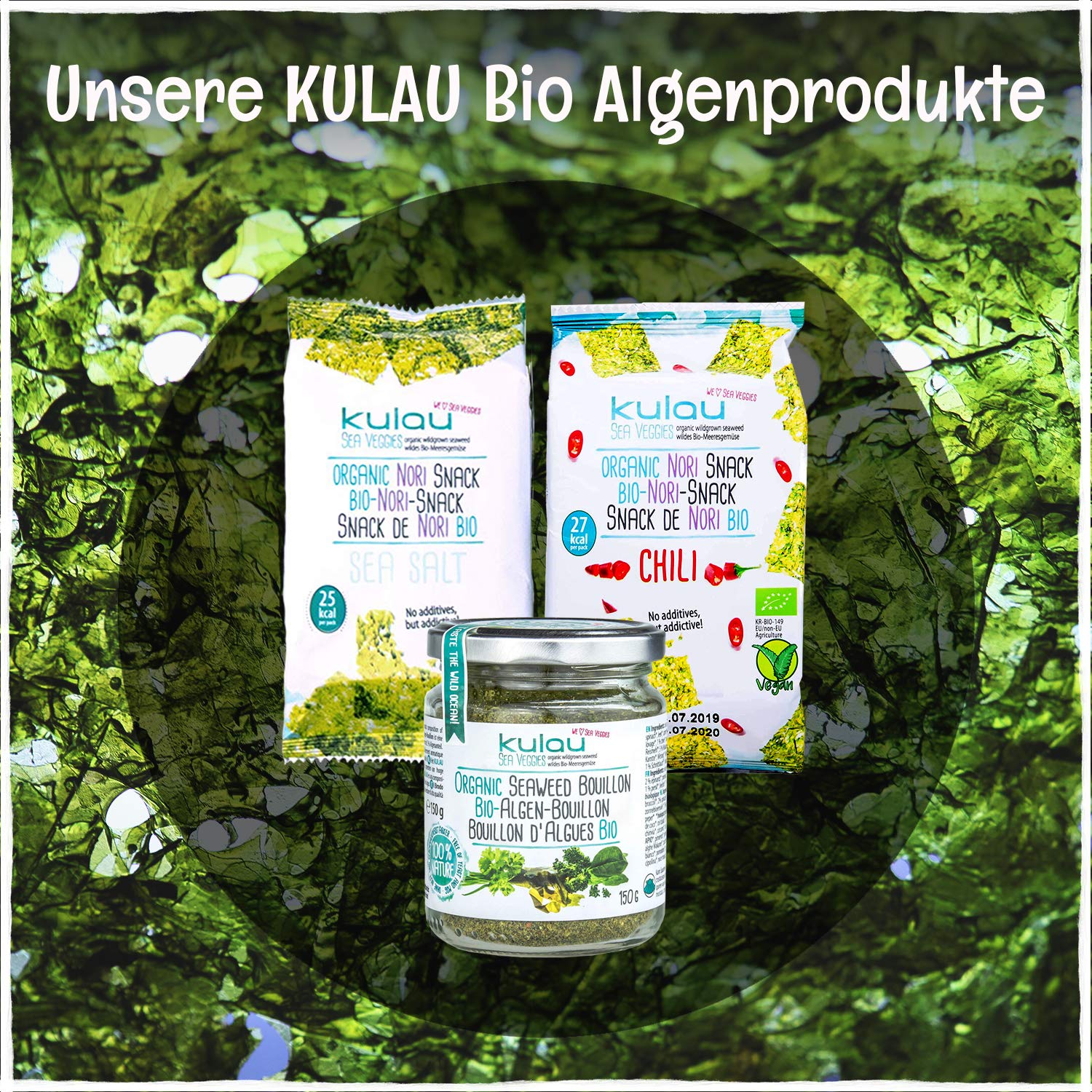 KULAU Bio Nori Snack 16x4g, Algen Chips aus gerösteten Nori-Algenblättern mit natürlichem Meersalz ohne künstliche Zusatzstoffen