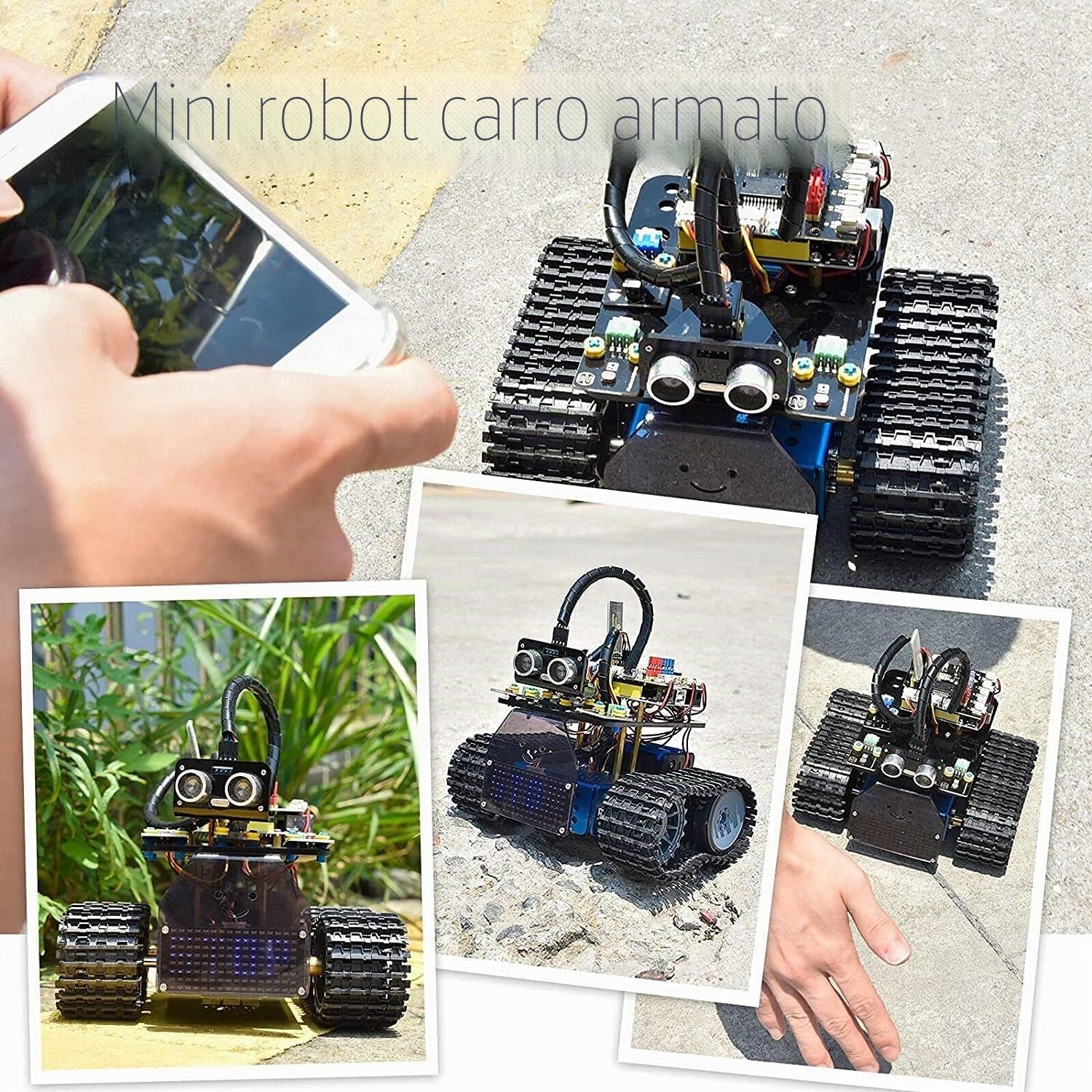 KEYESTUDIO Mini Tank Robot Smart Car Kit Light/Ultrasonic Follow, telecomando a infrarossi e Bluetooth, kit di robotica elettronica fai da te per bambini e ragazzi, supporto iOS e Android