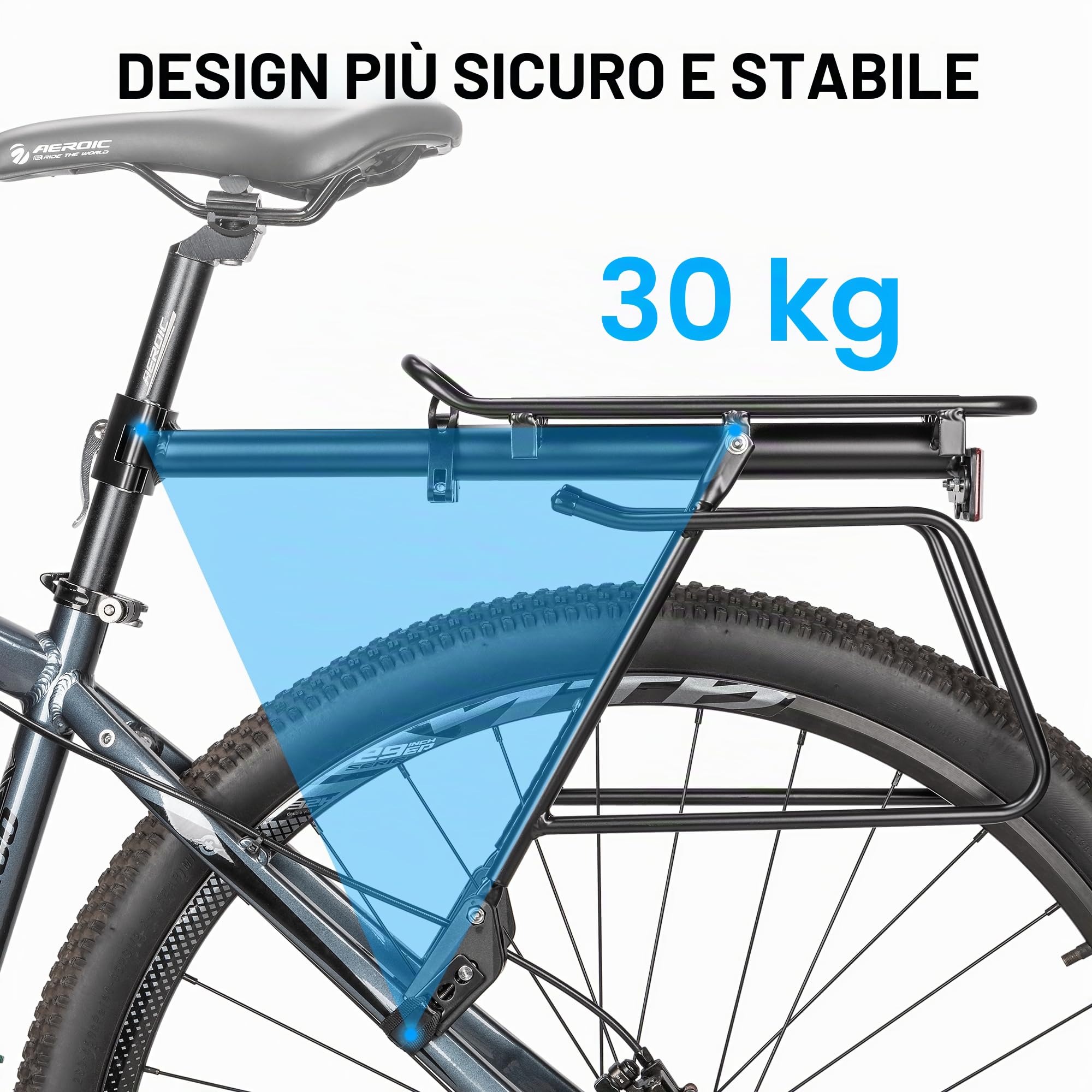 Portapacchi per bicicletta posteriore, regolabile, universale, in lega di alluminio con riflettore, per MTB, mountain bike, bici da corsa da 24 – 29 pollici