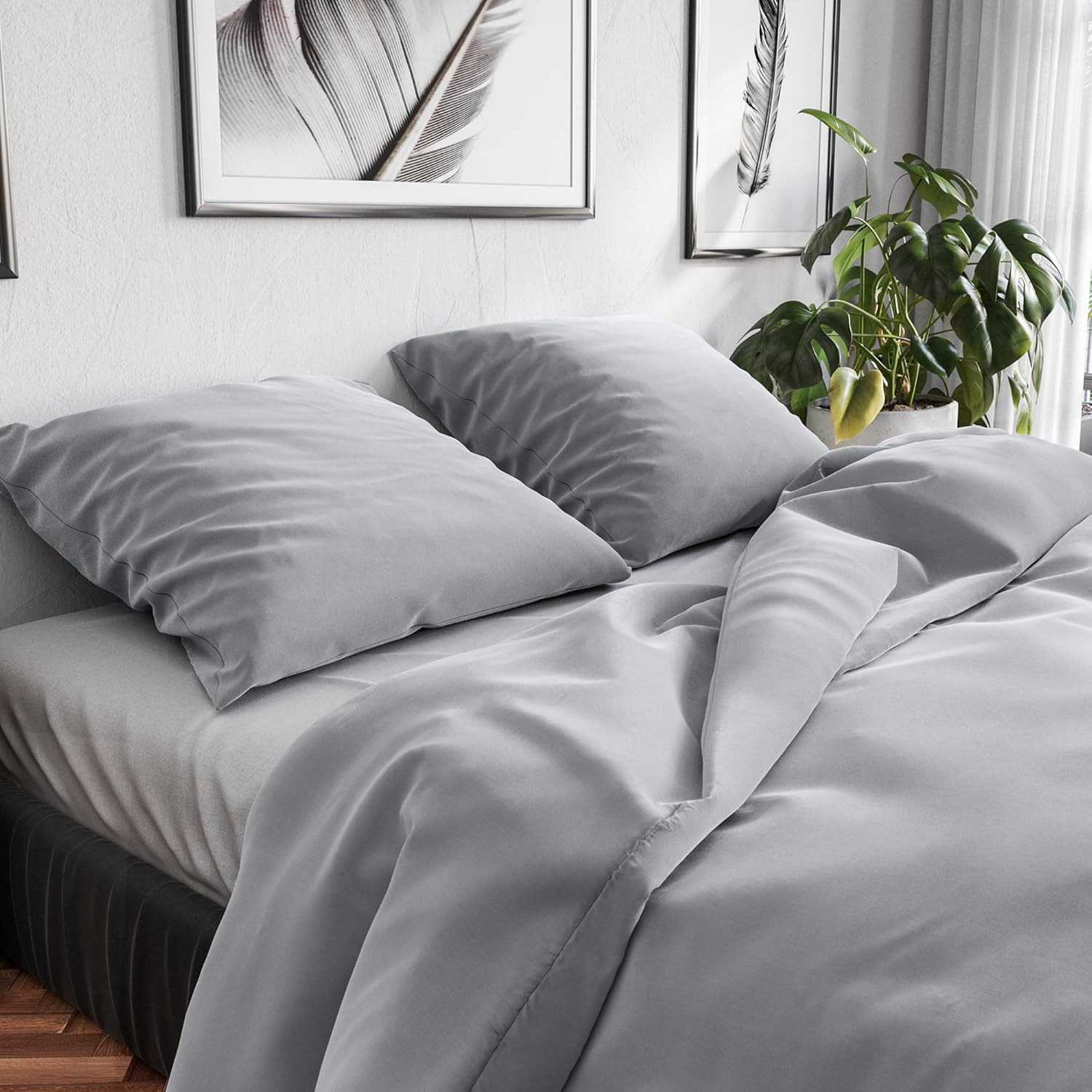 Wolkenfeld Bed Linen 200 x 200 cm Cotton Light Grey – Breathable – 3-Piece – 1x Duvet Cover 200 x 200 cm + 2x Pillowcases 80 x 80 cm – Light Grey