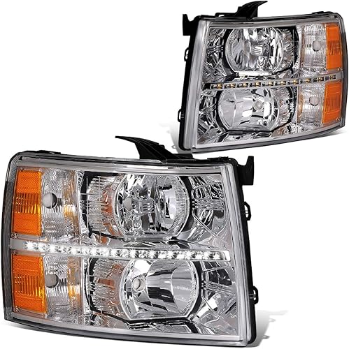 Miniatura 10 de DNA MOTORING HL-HPL-CSIL07-G2-CH-AM - Faro delantero de doble proyector LED DRL compatible con Chevy Silverado 2007-2014, cromo/ámbar