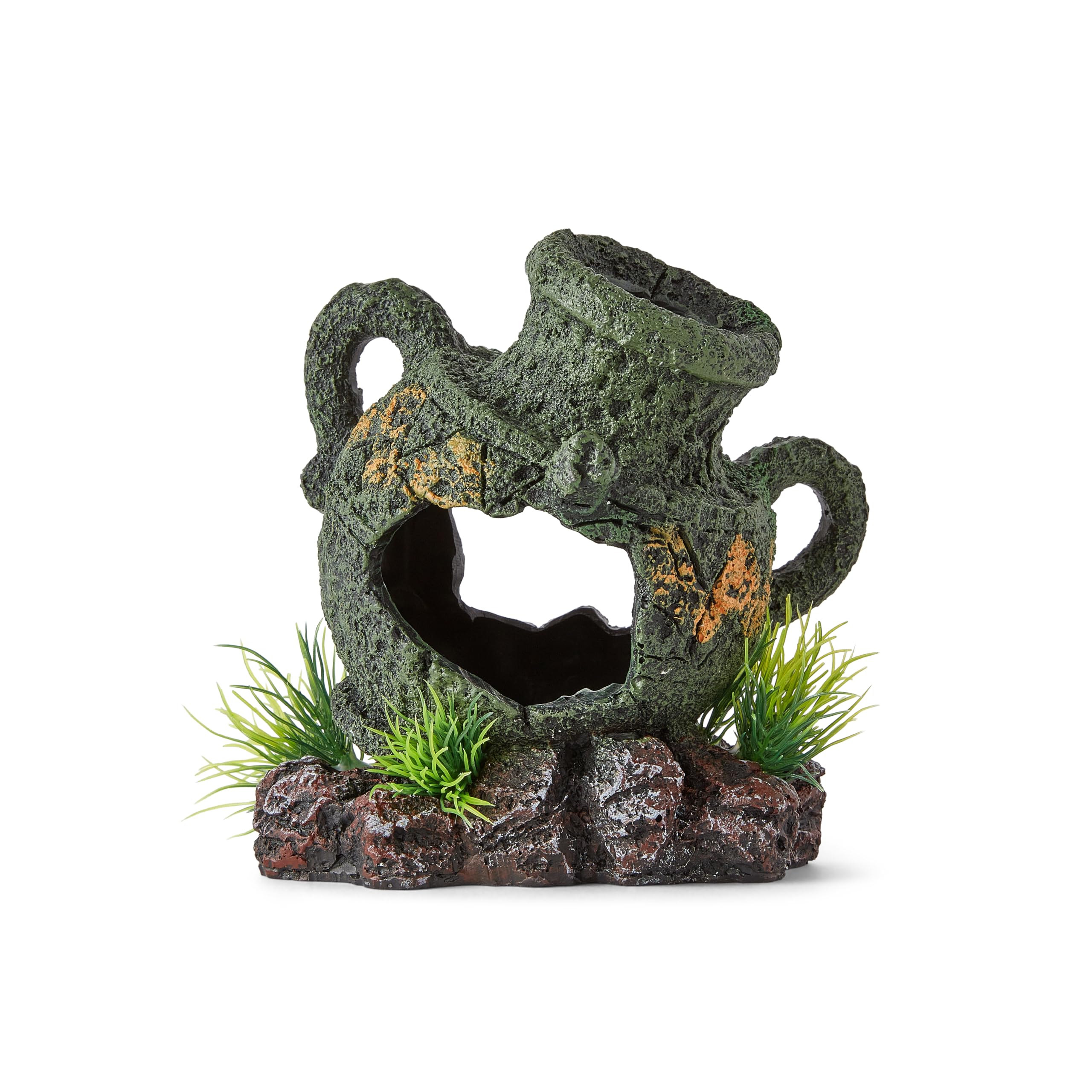 M PELOSA Amphora Aquarium Decoration – Realistic Ancient Greek Vase Fish Tank Ornament – Non-Toxic Resin for Small & Nano Tanks (12x14x9 cm)