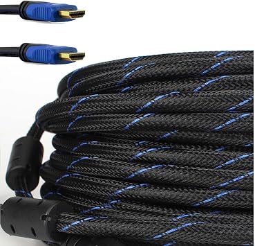 Premium HDMI Cable 50FT 15M V1.4 for 1080P 3D TV DVD PS4 HDTV Monitor Blue Braided Nylon Cord, Gold Tip