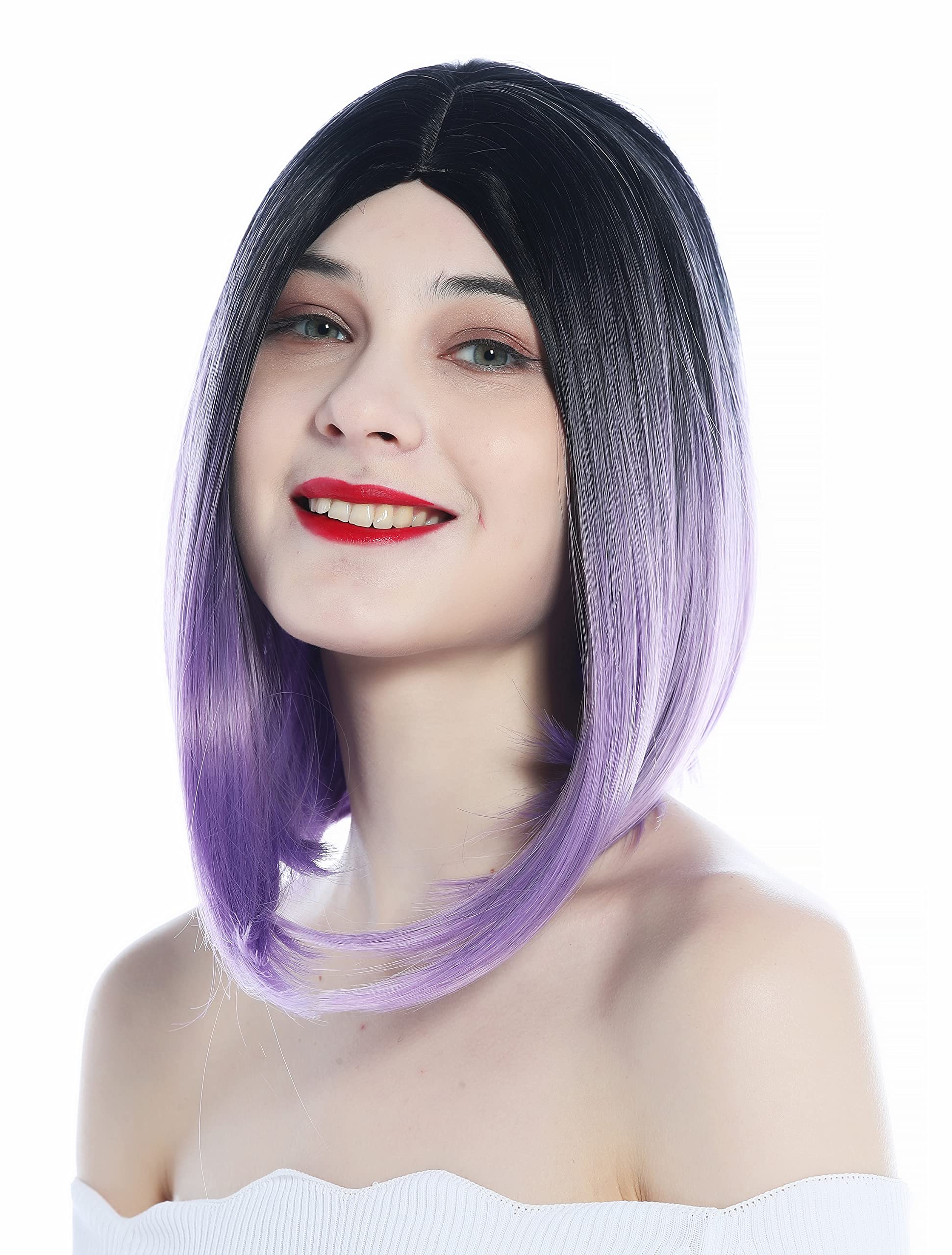 WIG ME UP - SZL0700-1B/3834 Ladies' Wig short Longbob Bob edgy Clavi cut middle parting ombre black purple - Image 2