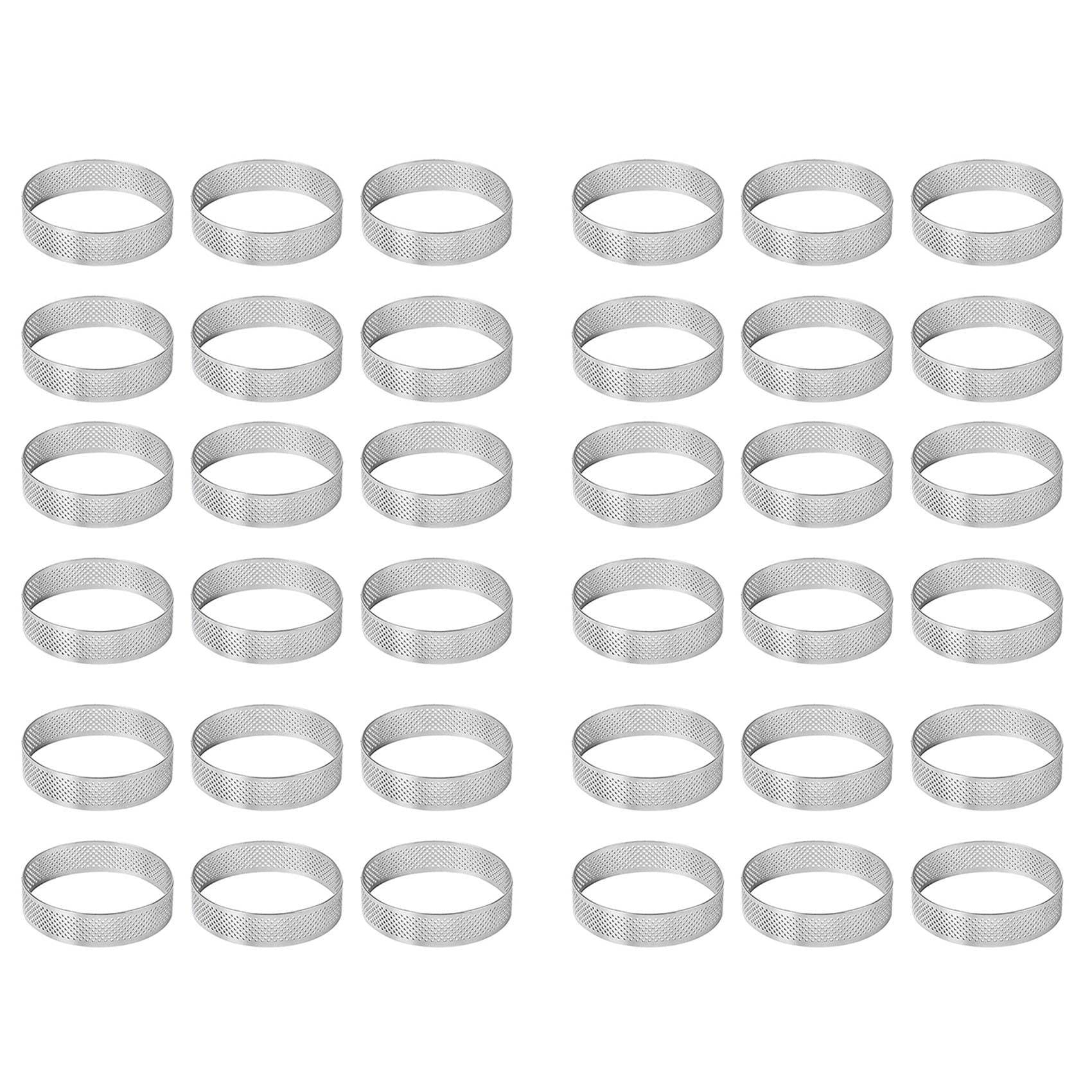 Hndhbfgrt Cake Ring Molds, 30Pcs Stainless Steel Porous Tart Ring, Perforated Pie Cake Ring Mold, Cake Mousse Ring with Holes 7cm