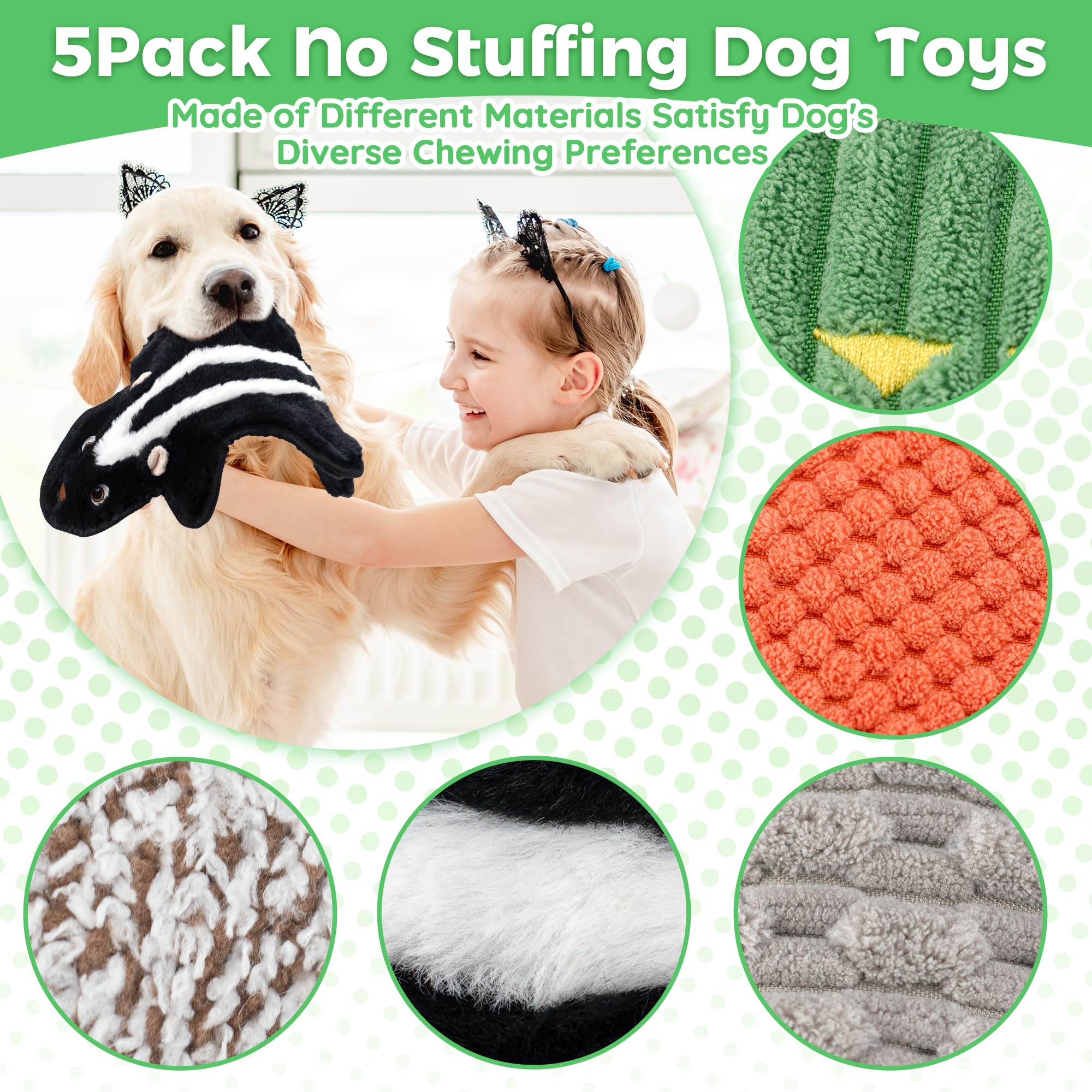 Ousiya 5 stuks piepend hondenspeelgoed met kreukpapier, geen vulling hondenspeelgoed voor grote honden, veilig huisdierspeelgoed voor kleine tot grote rassen, ideaal voor puppygeschenken en