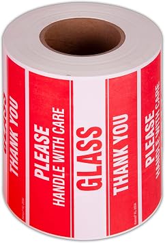 Kenco 3" X 5" Please Handle with Care Glass Thank You Stickers for Shipping and Packing - 500 Adhesive Labels Per Roll 10 Pack