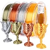 AMOLEN PLA 3D Printer Filament PLA Filament 1.75mm Silk Filament Bundle,Gold, Silver,Bronze, Red Copper,3D Printing Filament Bundle, 200gX 4 Spools