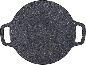 Chapa de churrasco coreana, antiaderente com revestimento de 6 camadas, panela coreana para churrasqueira, fogão a gás, prato redondo com bolsa de lona para cozinhar ao ar livre (34 cm)