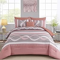 Vista 15 de Juego de ropa de cama con edredón, tamaño Queen, de 8 piezas, marrón, bohemio, diseño de rayas y retazos, de microfibra suave, para todas