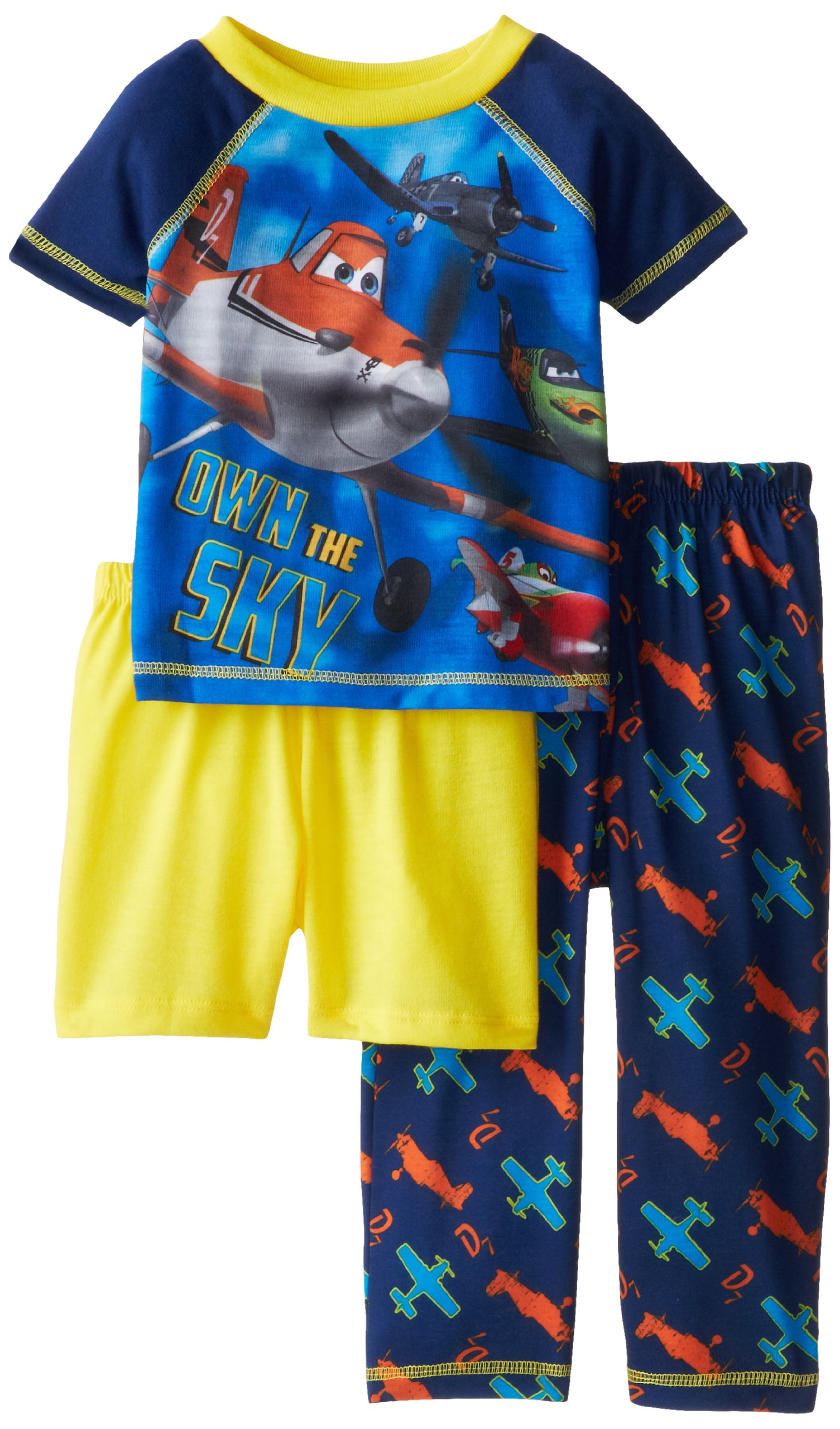Komar Little Boys' Planes Disney 3 Piece Pant and Short Sleeve Pajama Set