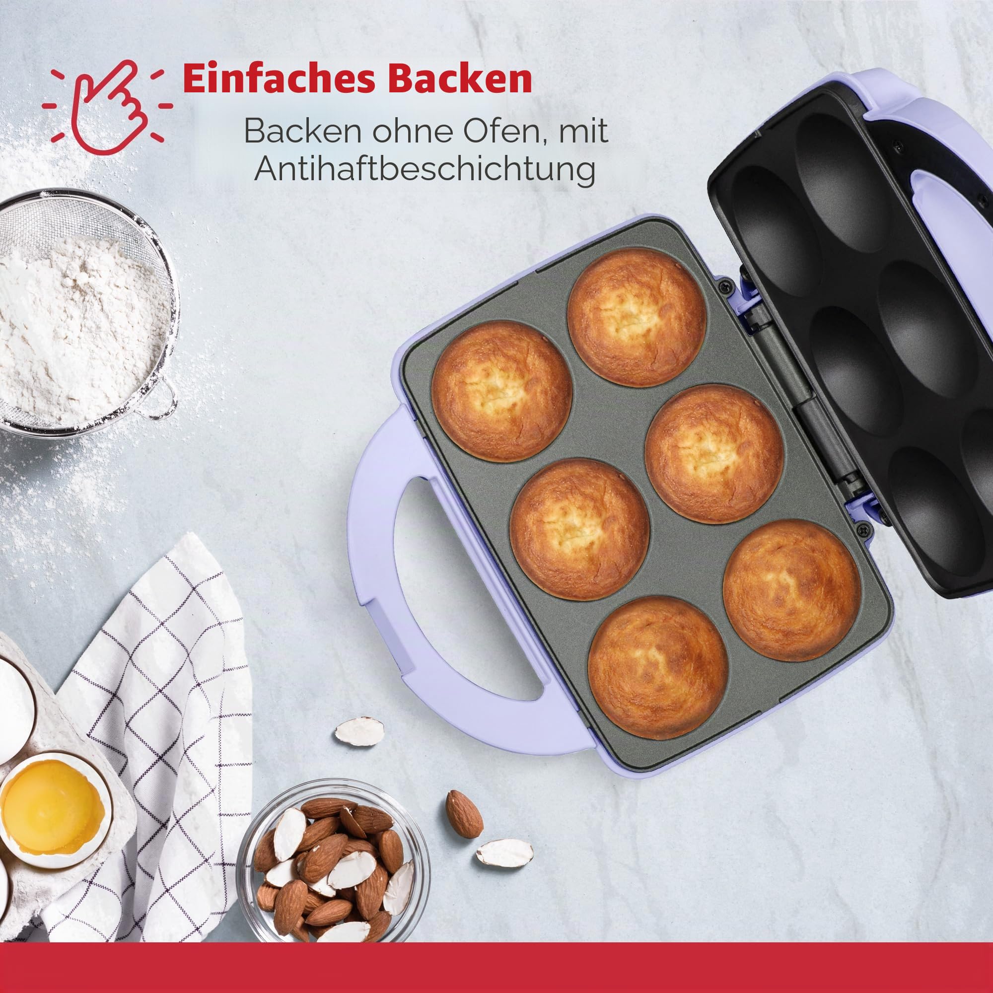 Holstein Housewares Antihaft-Cupcake-Maker, Lavendel/Edelstahl, für 6 Cupcakes, Muffins, Zimtbrötchen und mehr für Geburtstage, Feiertage, Backverkäufe oder besondere Anlässe