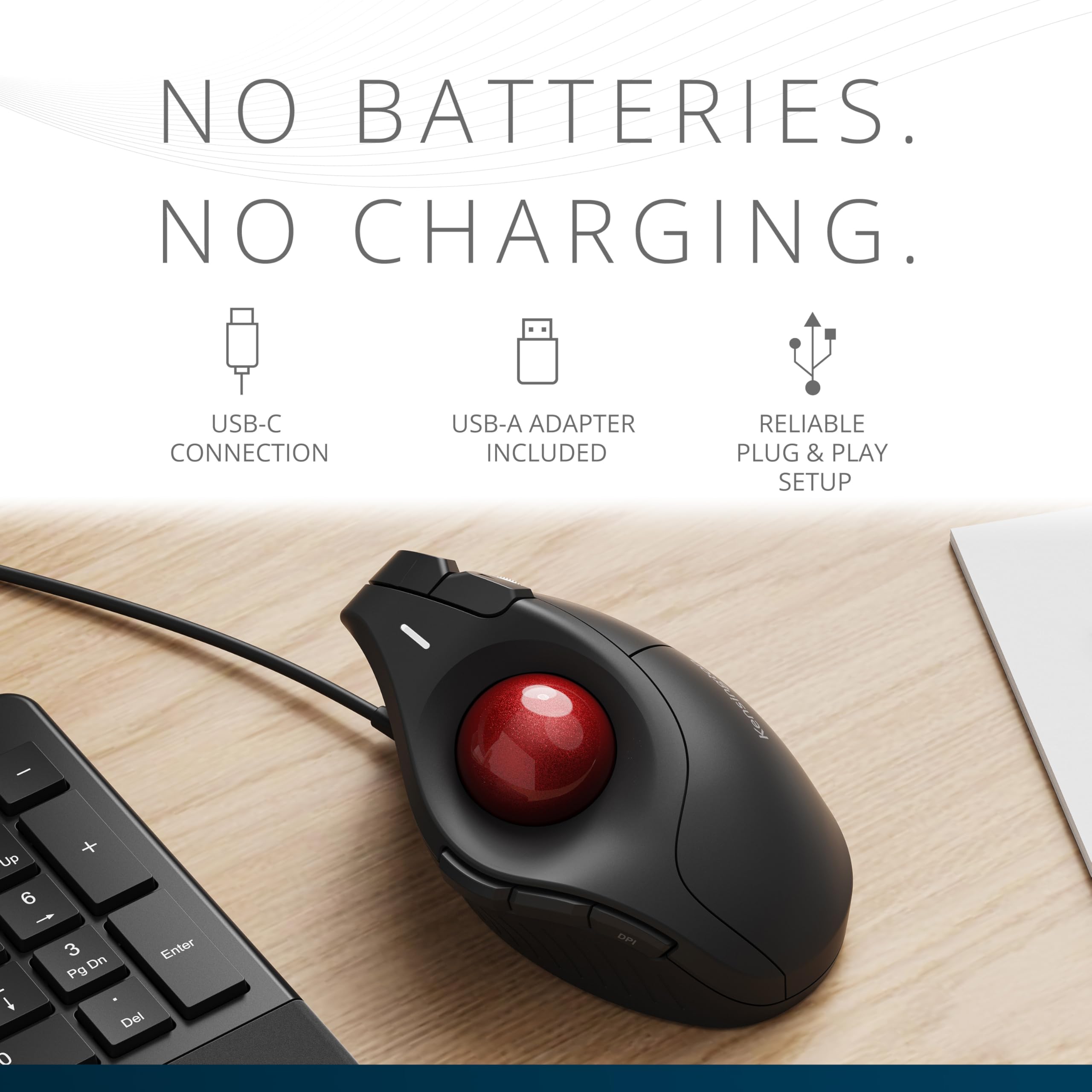 Kensington KB675 Vertikale Trackball Maus kabelgebundene, ergonomisches Design, USB-C/USB-A - Schwarz (K72170WWMY)