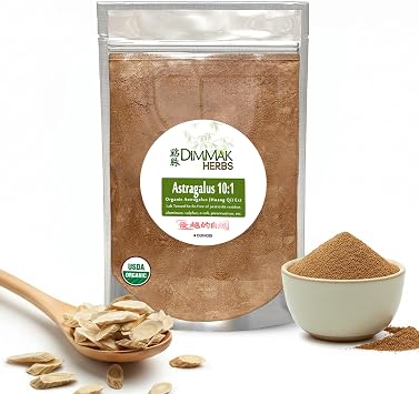Dimmak Herbs Organic Astragalus Root Extract 101 Powder Ultra Potent Immune Tonic- TCM Doctor Sourced Huang Qi for Vitality, Telomere Support & Jing- No Cooking Needed, Instant Tea 4oz