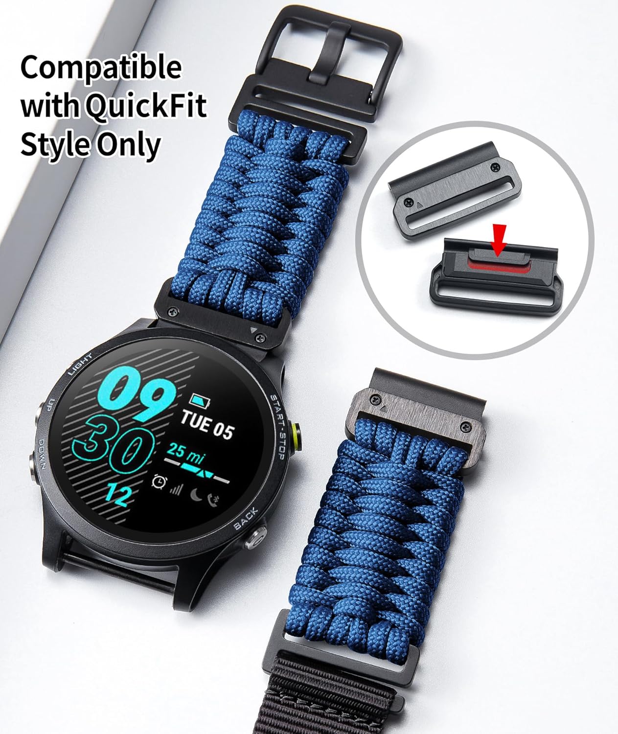 BINLUN Compatible with Garmin Watch Band 20mm 22mm 26mm, Heavy-Duty Braided 550 Paracord Nylon Sport Replacement Strap Design for Quickfit Fenix/Fit for Forerunner/for Instinct/for Quatix/for MARQ